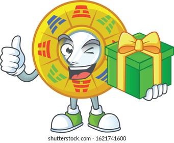Smiley chinese circle feng shui character with gift box