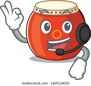 Smiley chinese drum cartoon character design wearing headphone