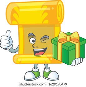 Smiley chinese gold scroll character with gift box