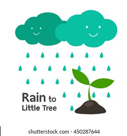 Smiley cloud watering the little tree to growth, Nature of plant concept illustration. rain.