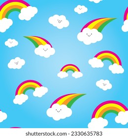 nubes sonrientes con arcos y adorables