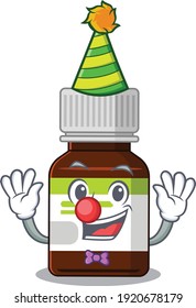 smiley clown antibiotic bottle cartoon character design concept