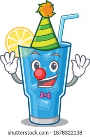 smiley clown blue lagoon cocktail cartoon character design concept