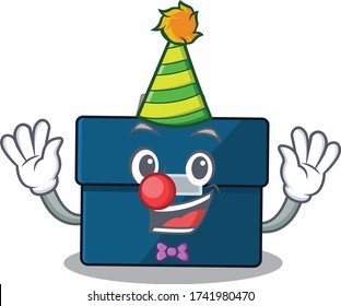 smiley clown business suitcase cartoon character design concept