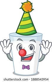 smiley clown  glass of milk cartoon character design concept. Vector illustration