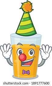 smiley clown glass of orange juice cartoon character design concept. Vector illustration