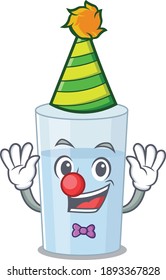 smiley clown glass of water cartoon character design concept. Vector illustration