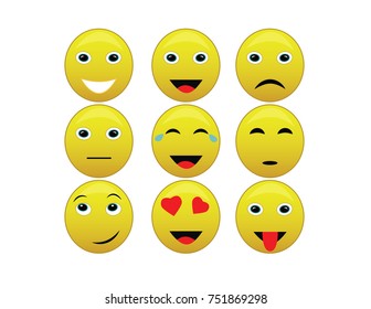 Smiley collection set with facial expressions isolated in white background