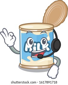 Smiley condensed milk cartoon character design wearing headphone