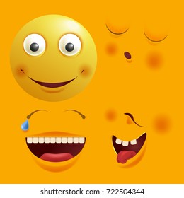 Smiley constructor with funny spare faces isolated illustration