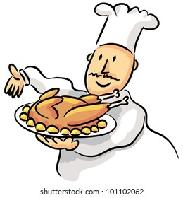 Smiley cook showing a roast chicken plate with potatoes