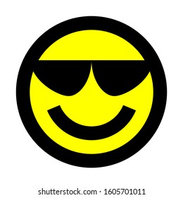 Smiley - cool - black outline, yellow theme - vector illustration