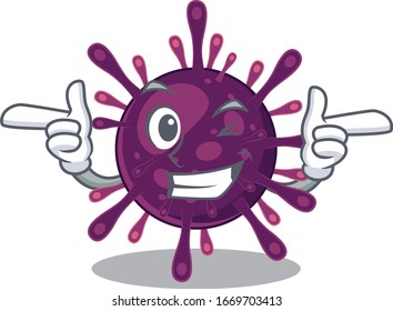 Smiley coronavirus kidney failure cartoon design style showing wink eye