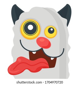 smiley with a crazy cat. Funny cartoon character. Isolated illustration white background. Vector icon. Cute emoji.  Facial expression. Design element.