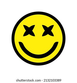 Smiley with crossed eyes, dizzy face and smiling icon design. Yellow smiley with x letter eyes. Drunk emoji icon showing mood swings and expression. 