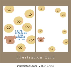 smiley with cute dog and blessing word on greeting card, illustration card
