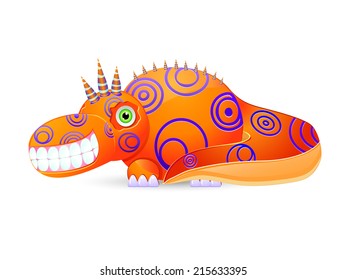 Smiley Cute Monster with Horns Isolated on White Background. Creature Icon