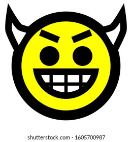 Smiley - devil - black outline, yellow theme - vector illustration