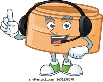 Smiley dimsum basket cartoon character design wearing headphone