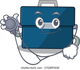 Smiley doctor cartoon character of business suitcase with tools