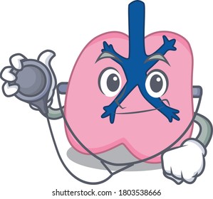 Smiley doctor cartoon character of lung with tools
