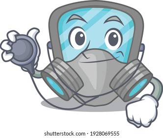 Smiley doctor cartoon character of respirator mask with tools