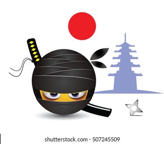 Smiley dressed as ninja. Illustration of a ninja warrior. Traditional school of martial arts.