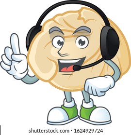 Smiley dumpling cartoon character design wearing headphone