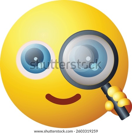 Smiley Emoji with Magnifying Glass Vector Graphics	