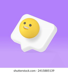 Emoji sonriente consejos rápidos emoticono amarillo positivo en la burbuja de voz Icono 3d ilustración vectorial realista. Insignia de sugerencia de aviso de alerta de comunicación web de Internet ayuda a asistente de notificación de medio social chat