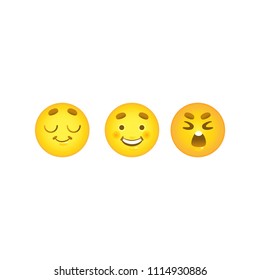 Smiley emoticon balls set with dreaming, happy and crying face emotions isolated on white background. Various expressions on cute yellow emoji in cartoon vector illustration.
