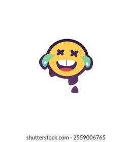 Smiley emoticon flat sticker icon. Vector cartoon friendly expression, laughing face to tears. Happy funny emotion sign. Social media design element. Cute smiling face emoji. Like positive symbol