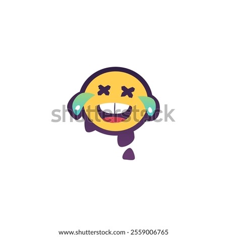 Smiley emoticon flat sticker icon. Vector cartoon friendly expression, laughing face to tears. Happy funny emotion sign. Social media design element. Cute smiling face emoji. Like positive symbol