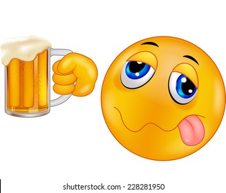 Smiley emoticon holding beer