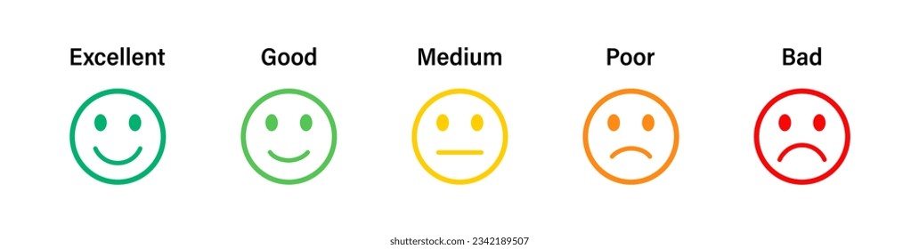 Smiley Emoticon Bewertung. Smiley Feedback Emoticon Bewertung. Smiley Emoticon Icon Gesichtserkennung. Stock-Vektorgrafik