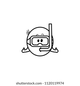 Smiley emoticon in scuba mask during summer vacation isolated on white background - cute smiling happy emoji ball with diving equipment in line vector illustration.