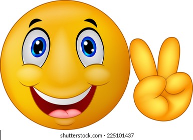 Smiley emoticon with v sign