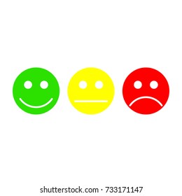 Smiley emoticons in green, yellow and red vector icon.