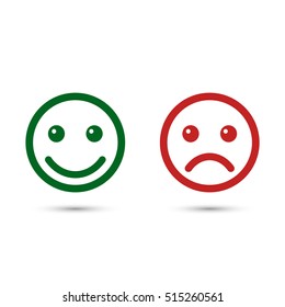 Smiley emoticons icon positive and negative, vector isolated illustration of red and green different mood.