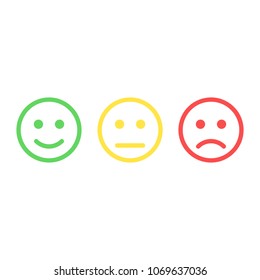 Smiley emoticons icon positive, neutral and negative, vector isolated illustration of red and green different mood.