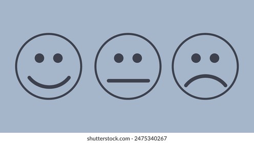 Smiley emoticons icon positive, neutral and negative. Vector illustration in flat style