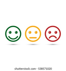 Smiley Emoticons Icon Positive, Neutral And Negative, Vector Isolated Illustration Of Red And Green Different Mood.