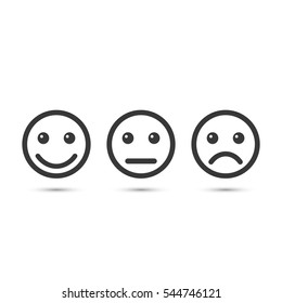 Smiley Emoticons Icon Positive, Neutral And Negative, Vector Isolated Illustration Of Different Mood.