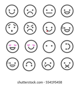 Smiley emoticons line icons.  Happy, sad, upset, crying, love, cool, star, kiss, sleepy and other vector emotions.