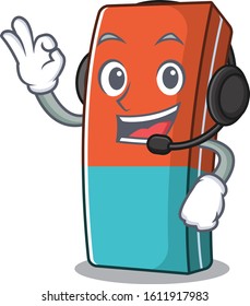 Smiley eraser cartoon character design wearing headphone