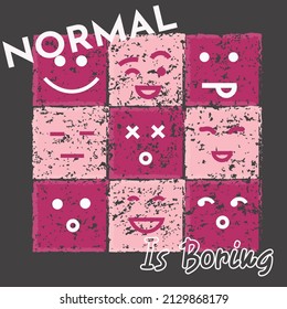 Smiley expressions grunge texture T-shirt graphic for girls and women