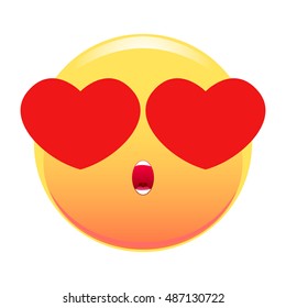 Smiley with eye-hearts. With an open mouth. Isolated on white background.