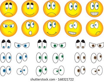 Smiley eyes set illustrated on white