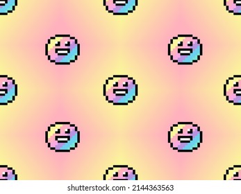 smiley face cartoon character seamless pattern on yellow and pink background.Pixel style