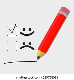 smiley face check mark by pencil. illustration design over a light background